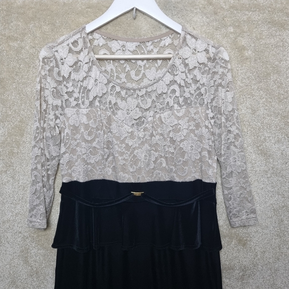 Joanna Hope Dress Womens Size 14 Peplum Midi Lace and Velvet Ivory Black - Picture 6 of 10